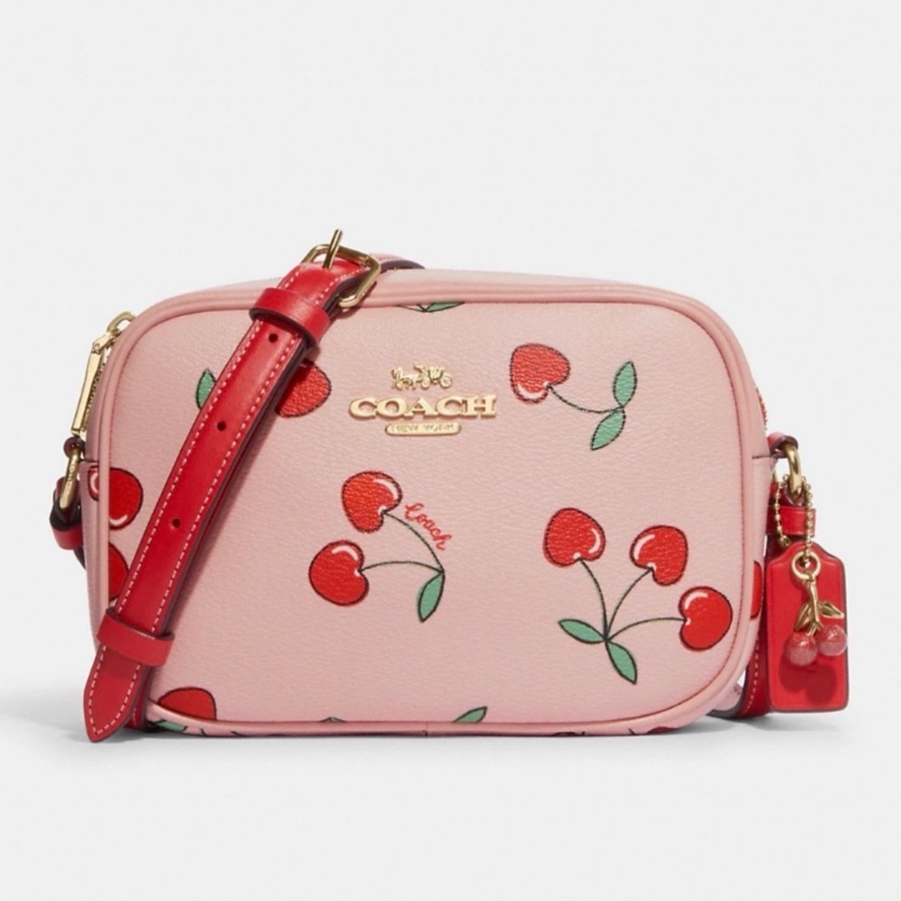 Coach Pink and Red Cherry Print Crossbody Bag